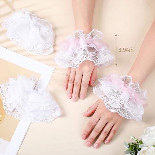 Image of Shyyween 4 Pairs Women Leg Warmers Y2k Lace Leg Warmers Cute Kawaii Lace Gloves Long Ruffle Socks for Wedding Halloween Party