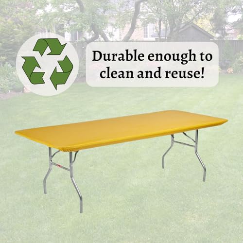 Image of Kwik-Covers 6' Rectangle Plastic Table Covers 30 inch x 72 inch, Bundle of 5 (Gold)