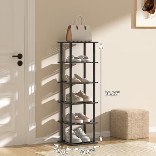 Bamboo Shoe Rack for Small Spaces: 6 Tier Vertical Closet Organizer