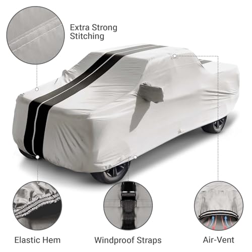 Image of Coverland Custom Truck Cover for 1999-2016 Ford F-250, F-350 Super Duty, Super Cab, 6.8 ft. Regular Bed, Waterproof & Wind Protection, All Weather Covers, UV, Snow Protector, Stripe(Light Gray /Black)