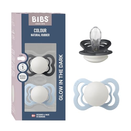 BIBS Supreme GLOW Schnuller, 0-6 Monate, 2er-Pack, Iron/Baby Blue – Ansicht 1