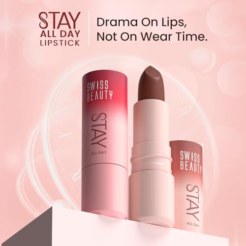 Image of Swiss Beauty Stay All Day Lipstick | 12-Hour Stay | Transfer-Proof | Matte Finish | With Vitamin E & Shea Butter | Shade- 7. Sassy, 4g (1 Count)