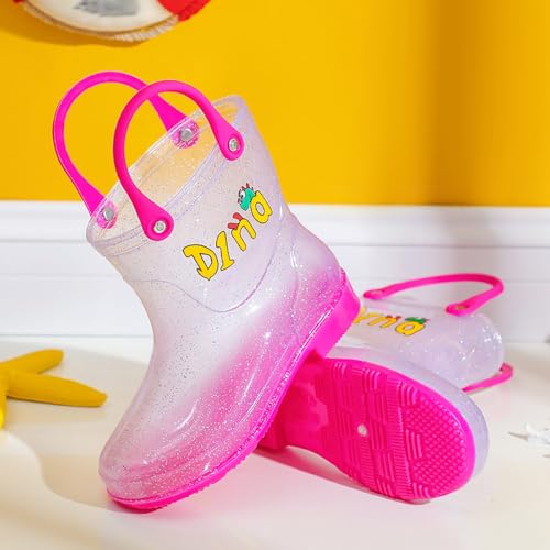 IWIHMIV Toddler Boys Rain Boots Toddler Girl Rainboots Girls Lightweight Non Slip Rubber Rain Boots with Easy-On Handles3