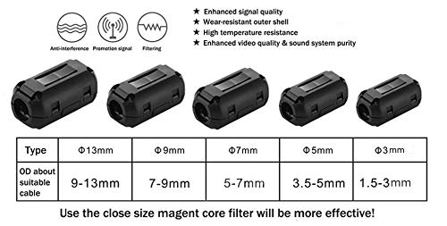 Pienoy 20 Pcs Emi Rfi Noise Filter Cable Ring/Noise Filter Suppressor Cable Clip For 3Mm/ 5Mm/ 7Mm/ 9Mm/ 13Mm Diameter/Video Cable Power Cord (Black) #TOP2