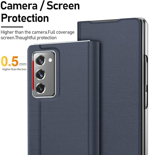 Image of WHITBULL Stylish Leather Case with Built-in Card Slot Flip Cover Compatible for Samsung Galaxy Z Fold 7 5G (Blue)