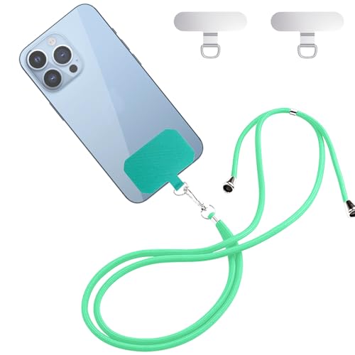 Cadena universal para teléfono móvil, compatible con smartphones, diseño ajustable y desmontable, correa se puede usar con cualquier funda, 2 parches