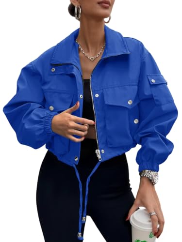 UEAL Women's Lightweight Cropped Bomber Jacket