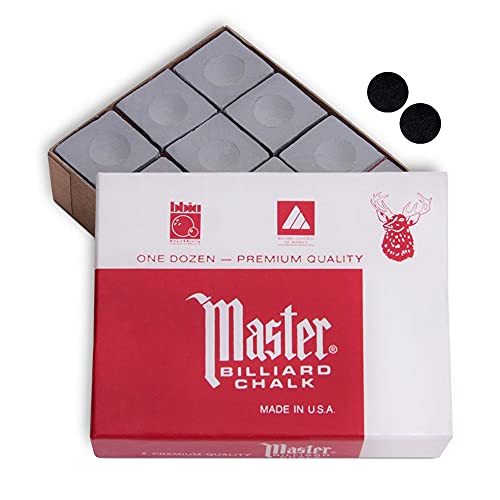 Master Billard Billard Queue Kreide Premium Qualität – 1 Dutzend – Hergestellt in den USA + 2 Stück hochwertige Billard Billard Billard Tischpunkte (grau) Master Billard Billard Queue Kreide Premium Qualität – 1 Dutzend – Hergestellt in den USA + 2 Stück hochwertige Billard Billard Billard Tischpunkte (grau)