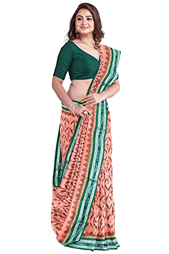 Image of Odisha Sambalpuri Handloom Ikat Women's Cotton Saree, Odisha Handloom Handmade Pure Cotton Khandua Saree, Ikkat Orissa Traditional Handloom Saree Without Blouse