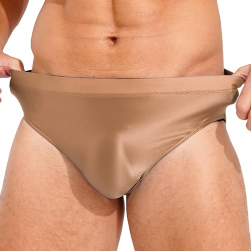 Moily Mens High Rise Briefs Ultra-Thin Glossy Shiny Panties Bulge Pouch Bottom Swimwear Underwear