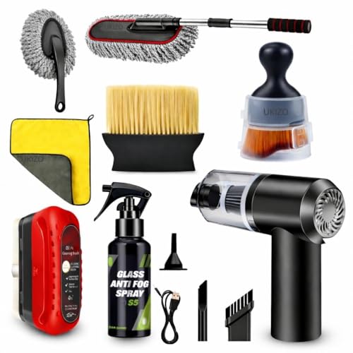 Image of 8 PCs Microfiber Car Duster with Long Handle Car Cleaning Brush Exterior & Interior Car Cleaning Cloth Car Ac Vent Cleaner Brush,Anti Fog Spray,Oil Film Cleaning Brush,SUVs Car Cleaning Kit (Large)