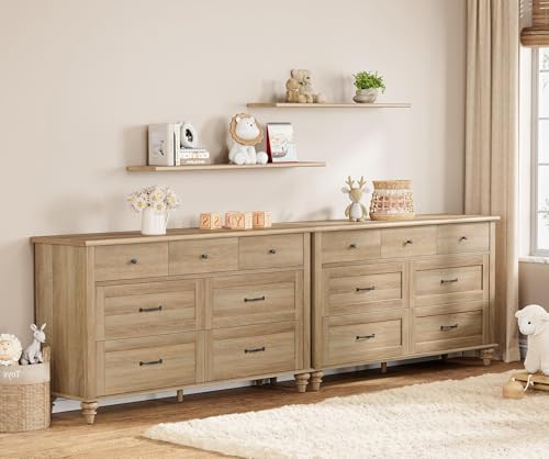 WAMPAT 2-Pack Dresser with 14 Drawers, Oak, 2-in-1 Wide Dresser