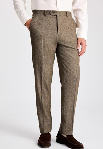 Men's Retro Herringbone Tweed Dress Trousers Slacks Streight Regular Fit Suit Pants for Men2