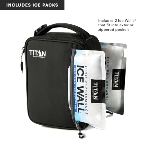Image of Titan by Arctic Zone Fridge Cold Lunch Box, 2 Ice Packs, Black Ice | Fridge cold insulated cooler bag with leak proof lining for men and women, includes 2 gel ice packs