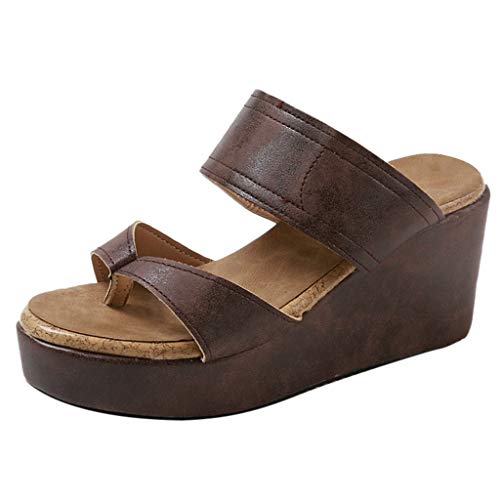 Women s Platform Wedge Flip Flop Thong Sandal - Open Toe Breathable Beach Casual Shoes (Brown, 8.0)