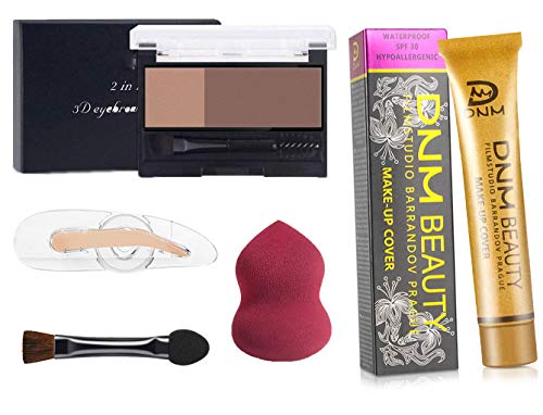 xinlutong 2 in 1 Waterproof Eyebrow Stamp Powder,Lazy Two-color Eyebrow with Brush,Adjustable Eyebrow Stamp,Make-up Cover Waterproof Hypoallergenic Foundation Natural (2# Brownish+Gray Combination)