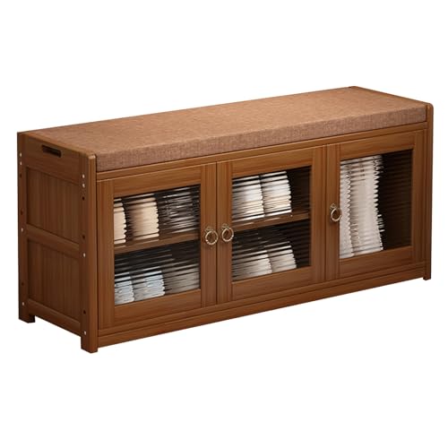 Aufbewahrungsbänke, Schuhschrank aus Bambus mit Kissen – Stilvolles...