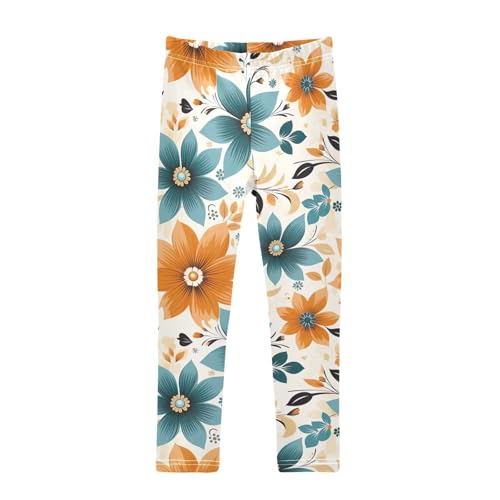 Girls' Leggings Flowers Floral Orange Blue Kids Yoga Tights Pants 1 Pack 20851452