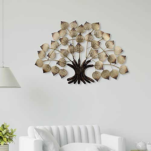 Image of Artemade Metal Tree Shape Wall Hanging | Iron Decorative Wall Mounted Art Sculpture for Home, Living Room & Bedroom | Golden Leaf Design | Premium Wall Decor Showpiece (30 x 30 x 5 cm)
