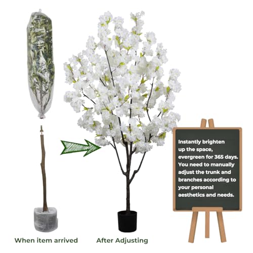 Indoor Cherry Blossoms Tree White Synthetic Cherry Blossom Tree 6FT Fake Bed room Timber for Residence Decor - Image 6