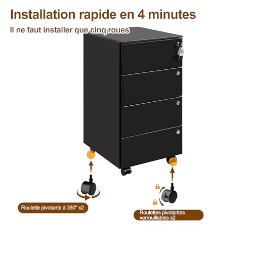 Caisson Bureau Acier 4 Tiroirs Verrouillables HOMSTEEL