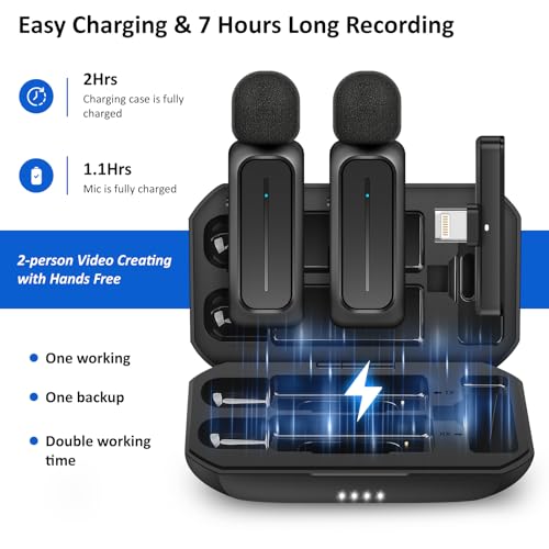 Ecomxia 2 Pcs Wireless Lavalier Microphone For Iphone Ipad Android With Charging Case 7H Clip On Lapel Microphone Wireless For Video Recording Vlogging thumb #4