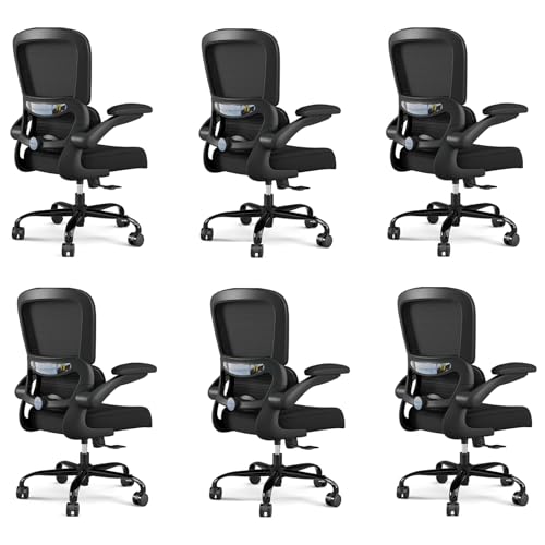 Image of TRALT Office Chair - Ergonomic Desk Chair with Adjustable Lumbar Support, Mesh Computer Chair, Executive Chairs for Home Office Comfortable Lumbar Support Black Pack of 6