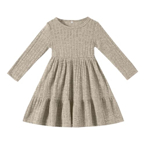 Image of Toddler Baby Girl Long Sleeve Dress Girls Knit Sweater Dresses Tiered Kids Swing Holiday Clothes Fall Winter