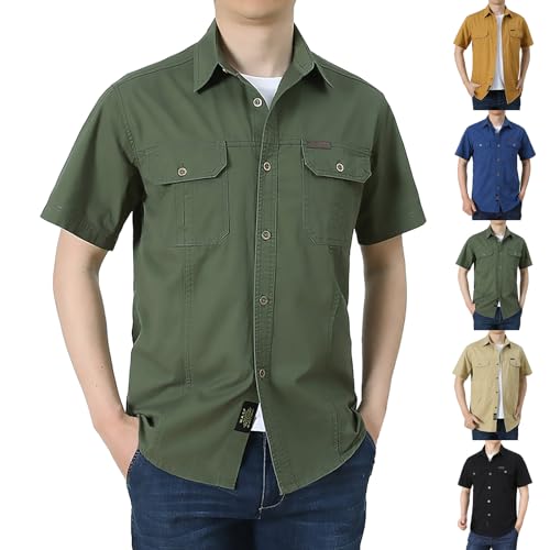 Chemise cargo homme manches courtes haut travail boutonné avec poches poitrine vêtement outdoor