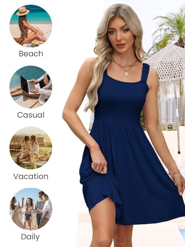 QACOHU Summer Dresses for Women 2025 Square Neck Sleeveless Sundress Casual Pocket A-Line Midi Dress4