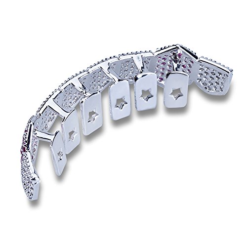 Jinao 18K Gold Plated Gold Finish 8 Bottom Tooth Hip Hop Mouth Grills For Women Men(White Gold Pink) #TOP2