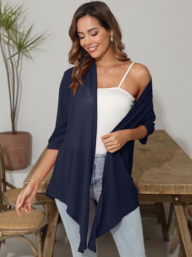 Image of Women's Lightweight Open Front Cardigans Short Sleeve Casual Soft Sheer Cardigan S-2XL with Pockets