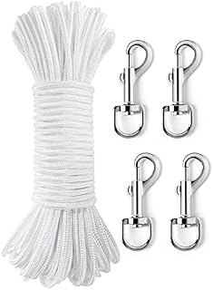 KCDMBUE 100ft Flag Pole Rope, Flag Pole Halyard Rope Kit with 4 Pcs Zinc Alloy Swivel Snap Hooks, Double Braided Nylon Flagpole Line Rope for Outdoor, Flag, Swing, Clothesline, Climbing, Camping