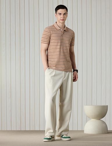 Image of Amazon Brand - Symbol Men Cotton Rich Textured Striper Polo Tshirts | Collar Striped Tshirts | Half Sleeves - Regular Fit (Available in Plus Sizes)