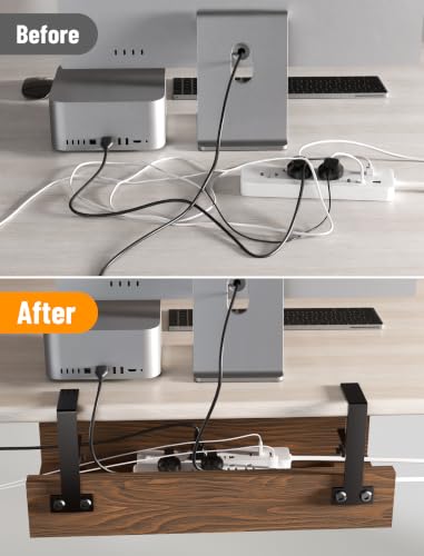 Bandeja organizadora de cables NiHome para debajo del escritorio, madera carbonizada, sin taladro, con abrazaderas acolchadas de silicona para bordes de 0.4-2.1 pulgadas, oculta regleta, soporta 11 lbs miniatura 5