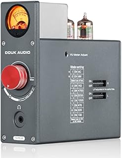 Douk Audio T4 Plus Vacuum Tube Phono Preamplifier, MM / MC Turntable Audio Preamp, GE5654 Headphone Amp with VU Meter for Record Player Home Stereo