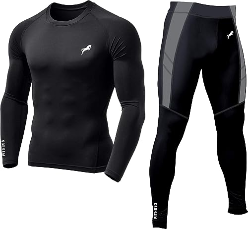 Image of JUST RIDER Men's Sports Running Set Compression Shirts + Pants Skin-Tight Long Sleeves Quick Dry Fitness Tracksuit Gym Yoga Suits (Set of 2)