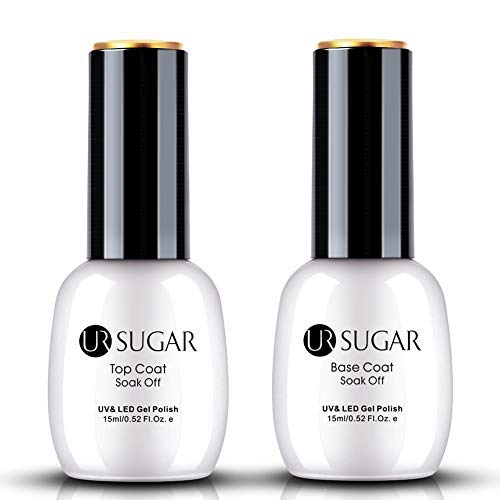 UR SUGAR 15ml Base and No Wipe Top Coat Set for UV LED Gel Nail Polish LED Nail Lamp Big Capacity New Upgraded Formula Long-Lasting Shiny Finish