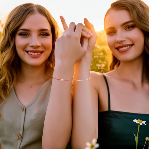 8 Pcs String Bracelets, Adjustable Heart Bracelet Bulk with Gold Heart Cord Red Thread Bracelets for Women Men Teens (4 Colors)3