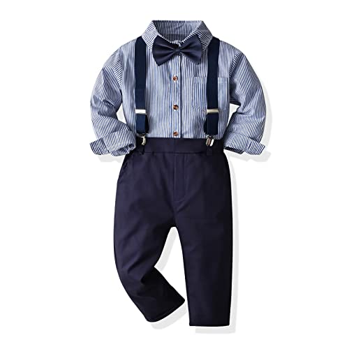 Borlai Bebé Niño Caballero Outifts Raya Formal Manga Larga Pajarita Camisas Tirantes Pantalones Ropa Set Cover