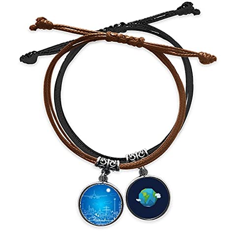 Pulsera cuero Tierra y avión Ciudad Nube cadena de mano hombre mujer