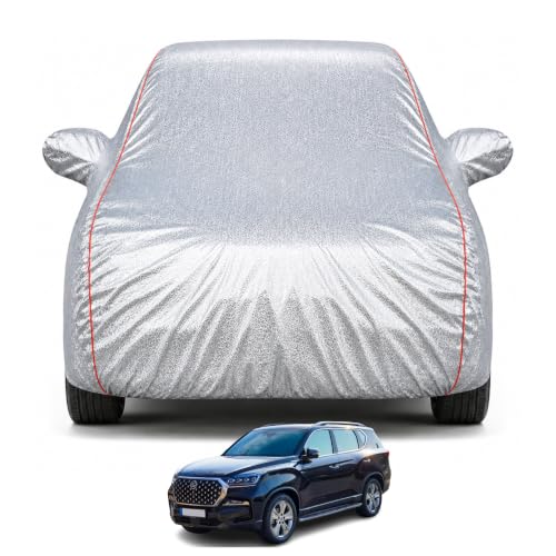 Image of Premium Car Cover for Mahindra Rexton Model | Waterproof, UV & Dust Protection | Mirror & Antenna Pocket | Triple Stitched, Soft Inner Lining, Belt & Buckle (Metalic Silver)