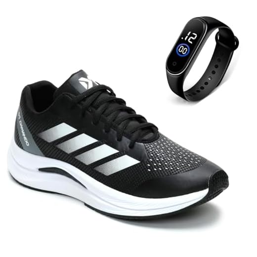 Tênis Masculino para Corrida Academia e Caminhada Leve Macio e Esportivo + Relogio Digital (Preto/Branco, BR, Adulto, Numérico, 38)