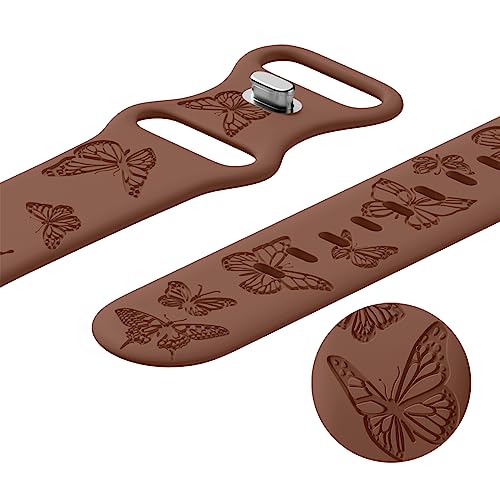 Image of Butterfly Engraved Bands Compatible with Apple Watch Band 41mm 40mm 38mm 49mm 46mm 49mm 46mm 45mm 44mm 42mm Women, Silicone Sport Strap for iWatch Series SE 10 9 8 7 6 5 4 3 2 1 SE Ultra