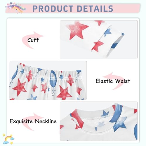 Fustylead Watercolor 4th Of July Memorial Day Cotton Pajamas, Snug Fit Long Sleeve Soft Sleepwear Pjs4