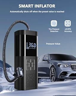 SERVOMASTER Compressore Aria Portatile, Mini Compressore a Batteria con Manometro, Accessori Auto per Gli Uomini Donne, 150PSI Gonfiatore Elettrico con Luce LED Adatto per Auto Moto Bici Palla