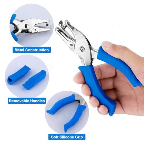 Image of Single Hole Punch 2 Pack, 1 /4 inch and 1 /8 inch Hole Punch with Soft Grip Blue | Silicone Handles, Crafts and Paper, Sturdy One Hole Puncher for Kids and Adults, Home, Office, Classroom
