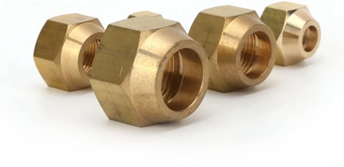 Brass Air Conditioner Nut Forged SAE 1/4 3/8 1/2 3/4 fit UNF Metric Female Thread Flare Connecting Pipe Fitting Adapeter(Metric,1I4 for 6.35mm)