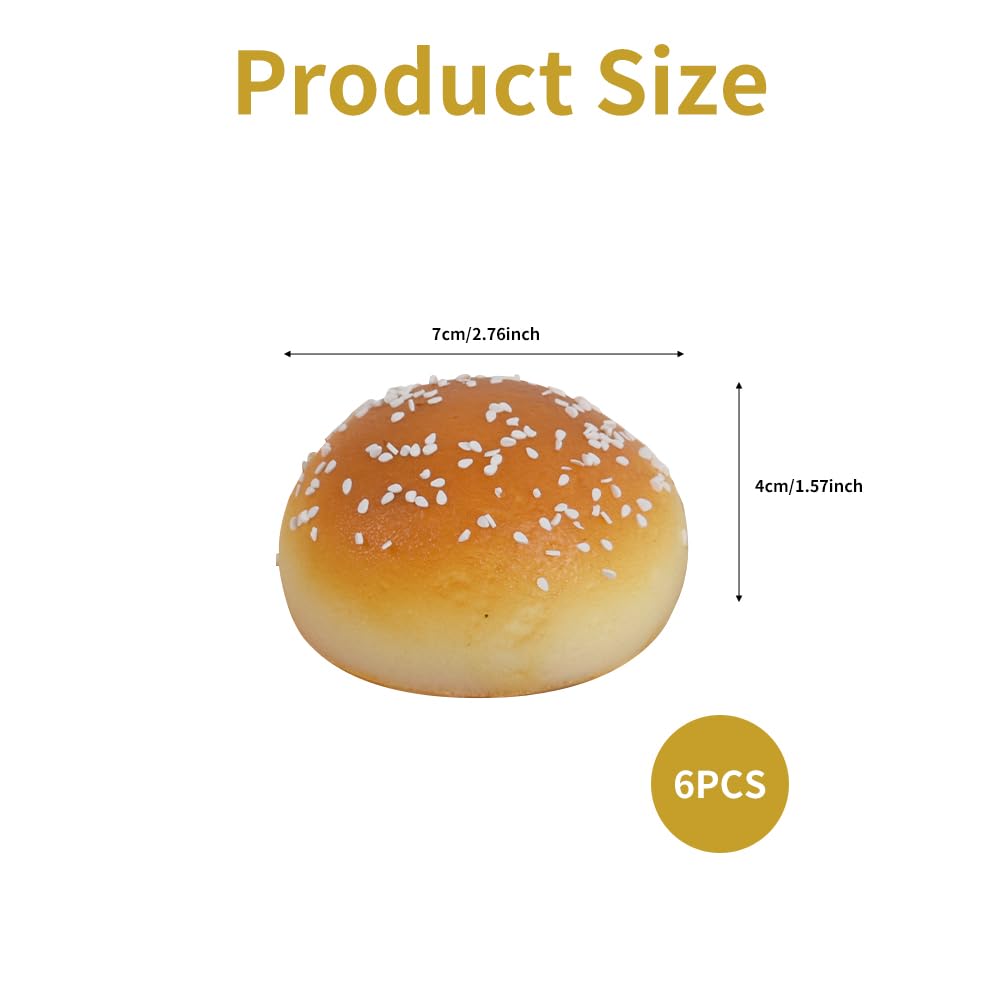 VIOCIWUO Artificial Bread 6Pcs, Fake Bread Simulation Food PU Slow Rebound Sesame Roll Bread for Home Hotel Kitchen Shop Decoration Party Photography Prop