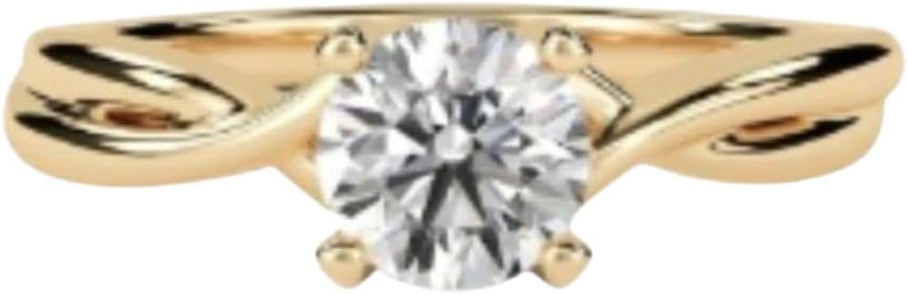 IshaanJewel 1.50 Ct Round Cut Diamond Classic Solitaire Four Prong Twisted Shank Half Eternity Delicate Engagement Ring For Women 14K Yellow Gold Plated 925 Sterling Silver Handmade Women Jewelry